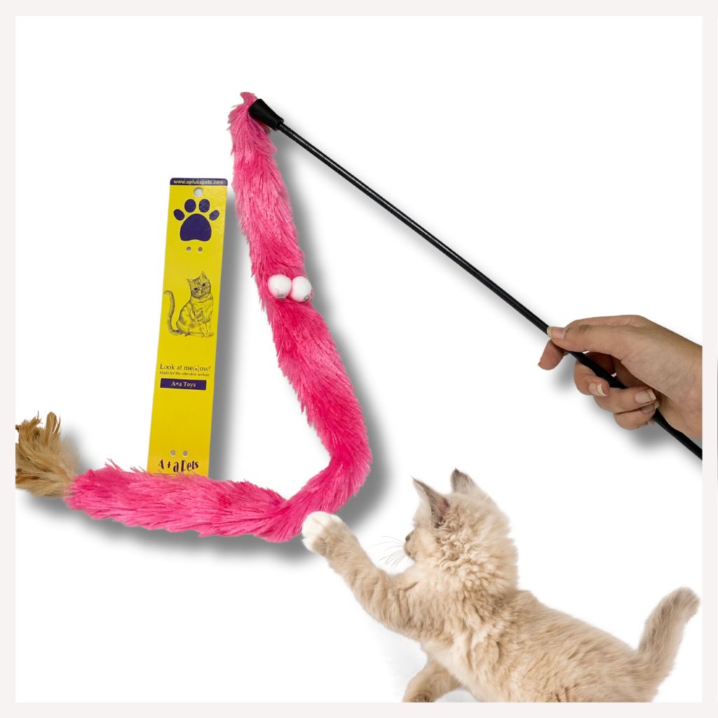 A+a Pets' Cat Wand Teaser Interactive Toy with Feather Tail - Pink –
