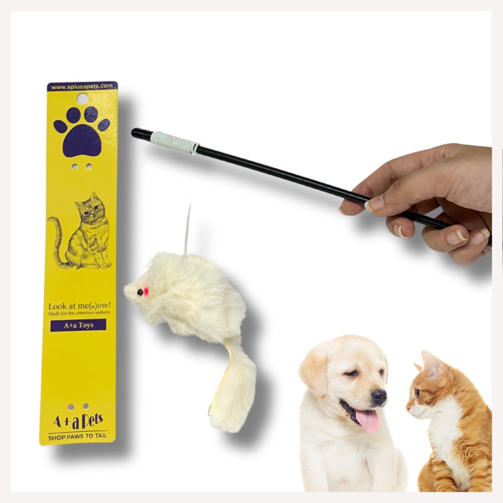 A+a Pets' Cat Wand Teaser Interactive Toy with Retractable Feather Mou –