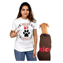 A+a Pets' Graphic Printed T-Shirt for Human 'WH' & Pets 'Nice' - Combo - White/Brown