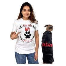 A+a Pets' Graphic Printed T-Shirt for Human 'WH' & Pets 'Nice' - Combo - White/Black