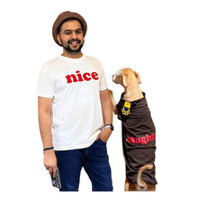 A+a Pets' Graphic Printed T-Shirt for Human 'Nice' & Pets 'Naughty' - Combo - White/Brown