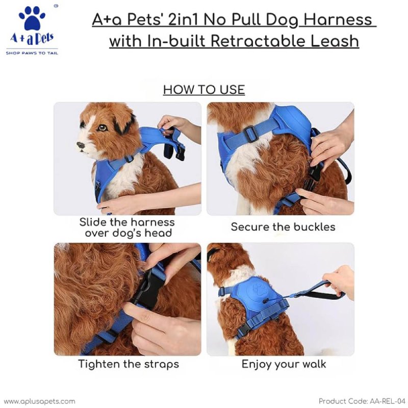 A a Pets 2in1 No Pull Dog Harness with In Built Retractable Dog Leash Red www.aplusapets