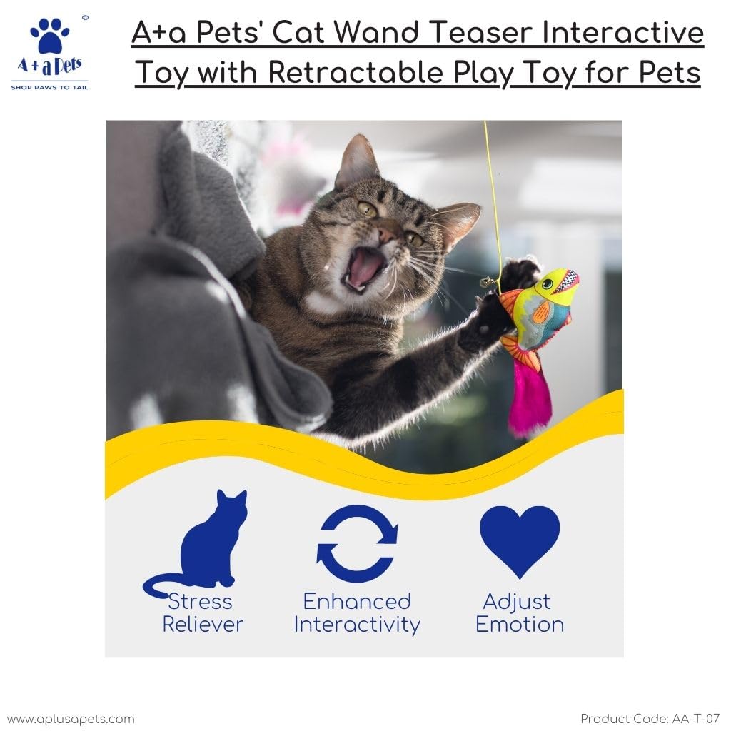 A+a Pets' Cat Wand Nemo Teaser Interactive Toy with retractable attach –