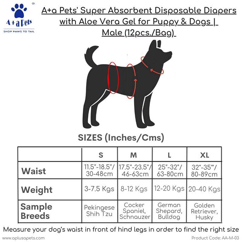 A Plus A Pets Disposable Dog Diapers For Male Dogs 12 Pcs www