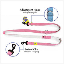 A+a Pets’ Multi-Function Cotton Leash to Walk 2 Dogs | Long, Short, Hands Free - Pink